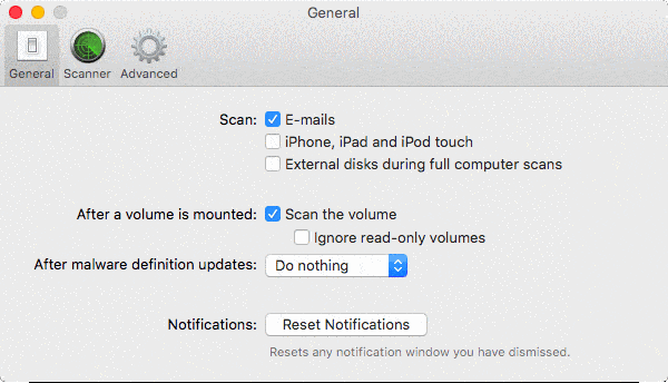 Scan settings in Intego VirusBarrier