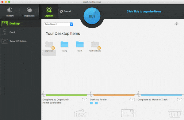 The desktop organizer function in Intego's Washing Machine