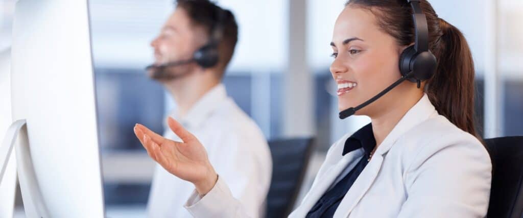 Customer support agents talking