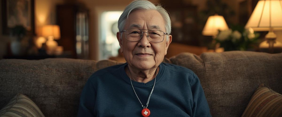 Elderly man with medical alert button