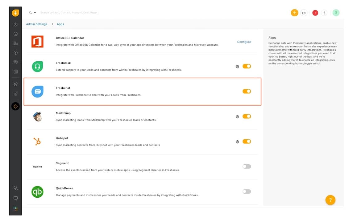 Freshsales Freshchat integration