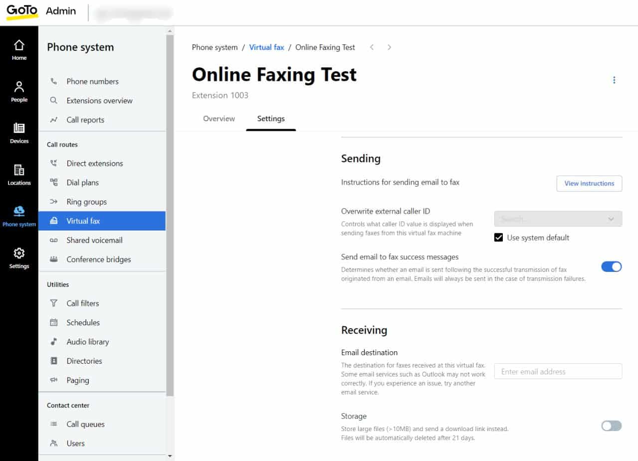 GoTo Connect online faxing