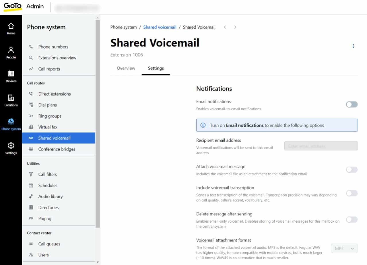 GoTo Connect shared voicemail