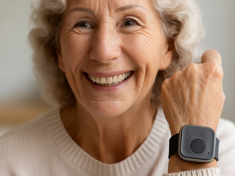 Happy female senior wearing MGMini Lite