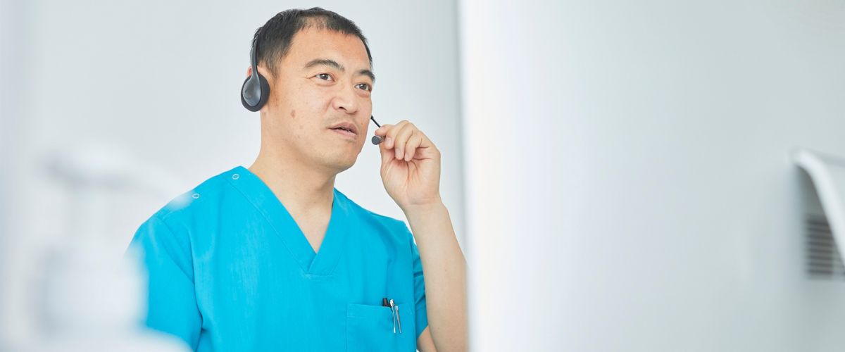 Healthcare professional in a call