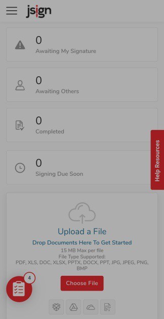jSign mobile dashboard