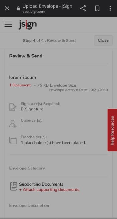 jSign mobile send documents