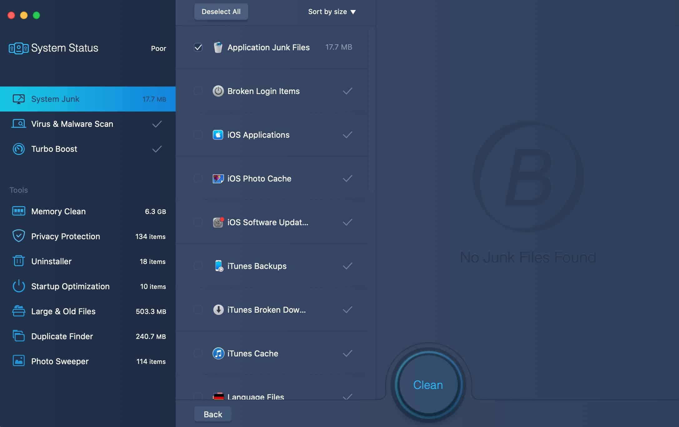 MacBooster system junk details