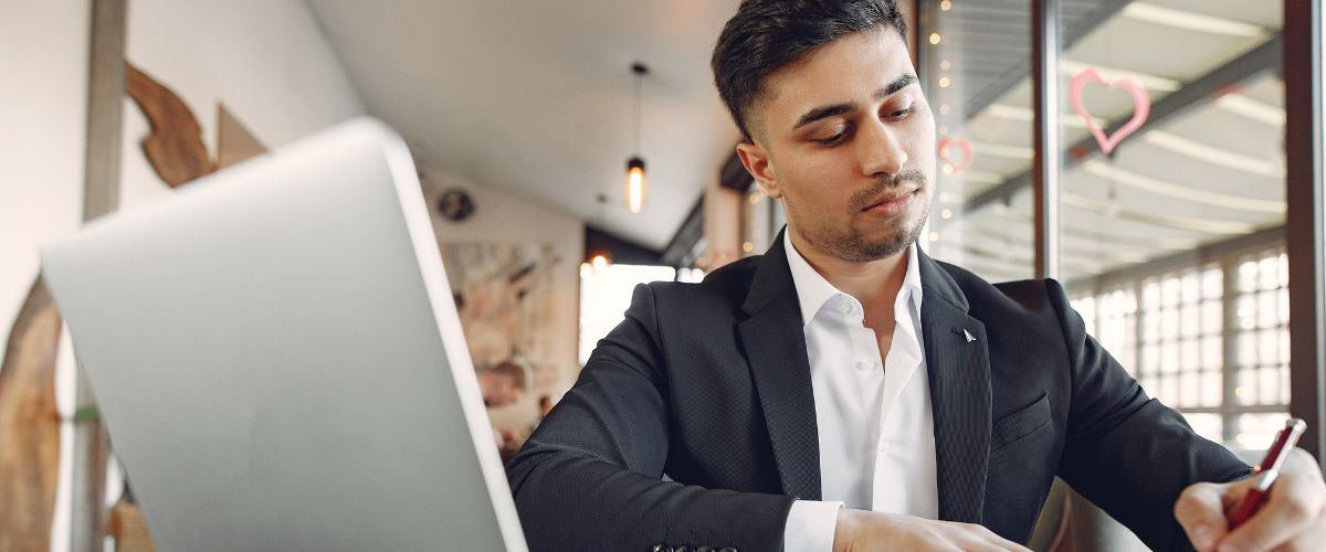 Man reviewing meeting