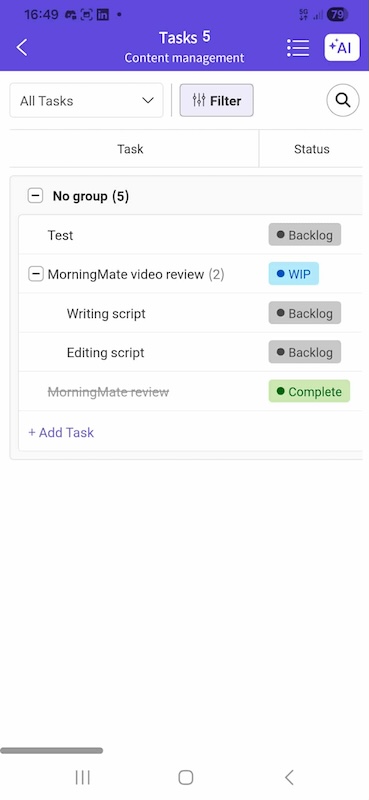 Morningmate Mobile App Task View