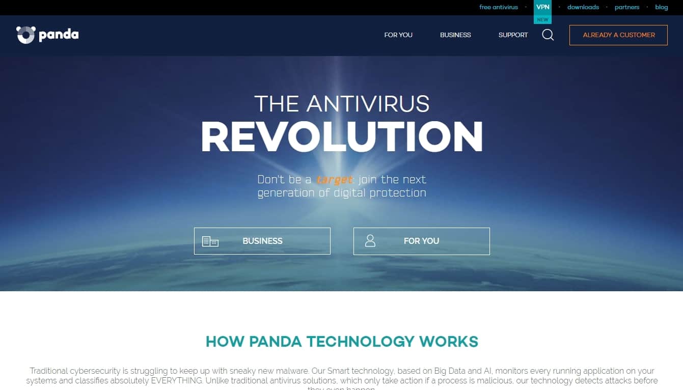 Panda Free Antivirus homepage