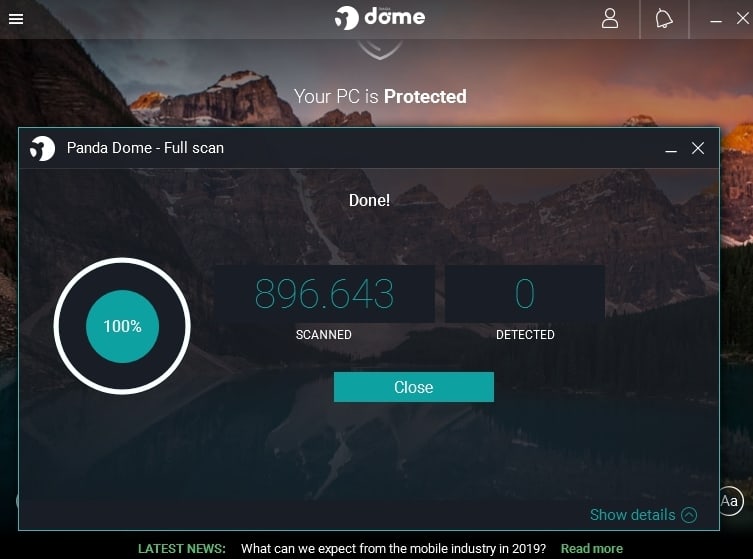 Scan results of Panda Free Antivirus