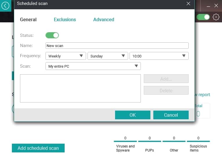 Scheduled scan in Panda Free Antivirus