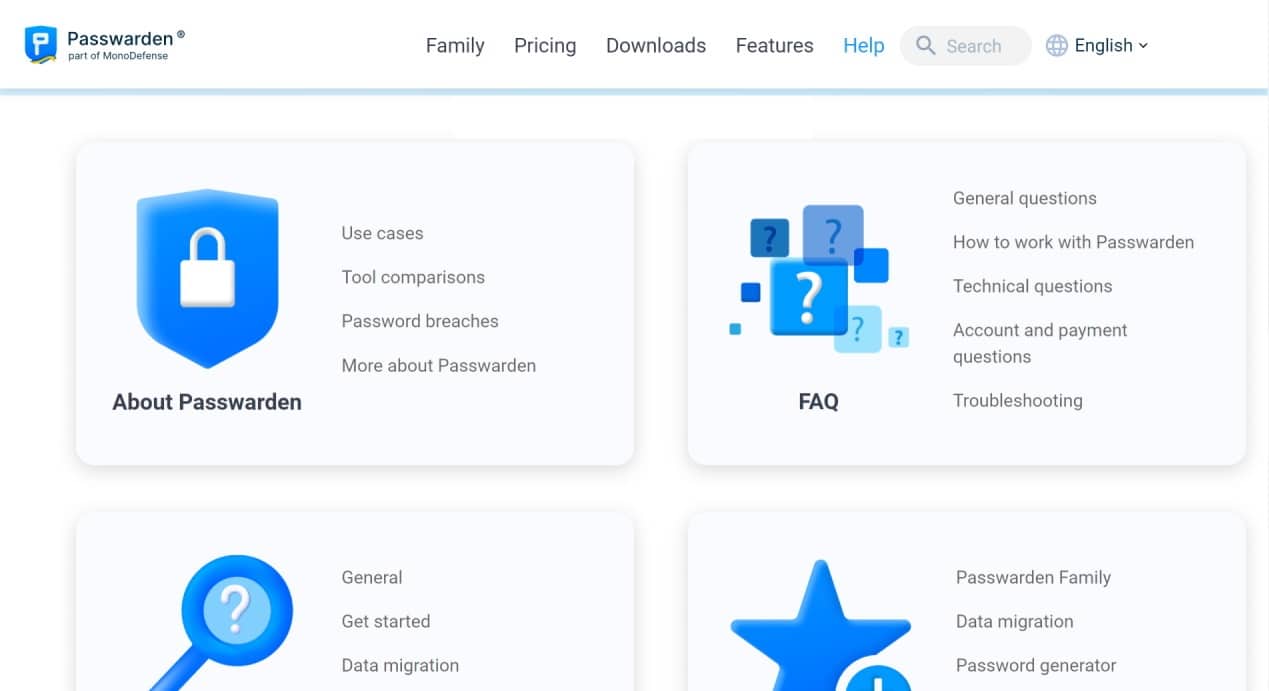 Passwarden help section
