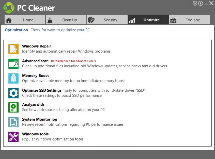 PC HelpSoft PC Cleaner optimize features