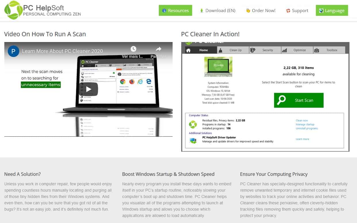 PC HelpSoft PC Cleaner website