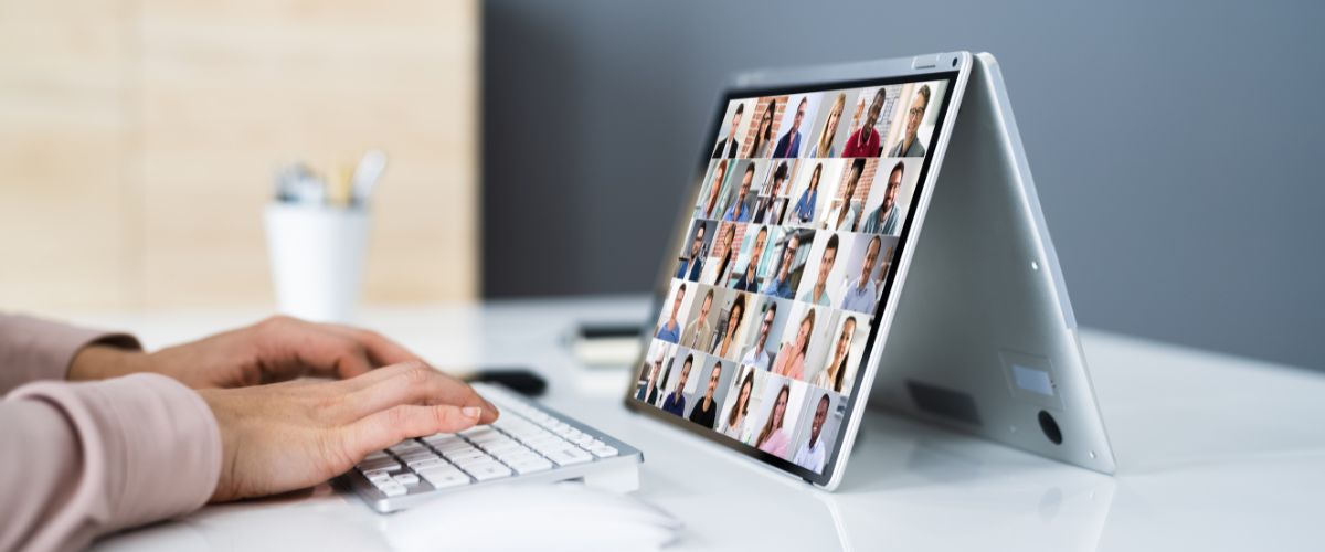 Person on tablet webinar