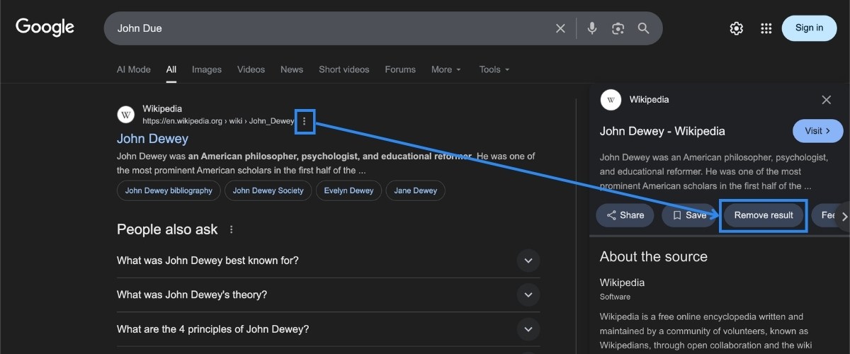 Google's Remove Results tool