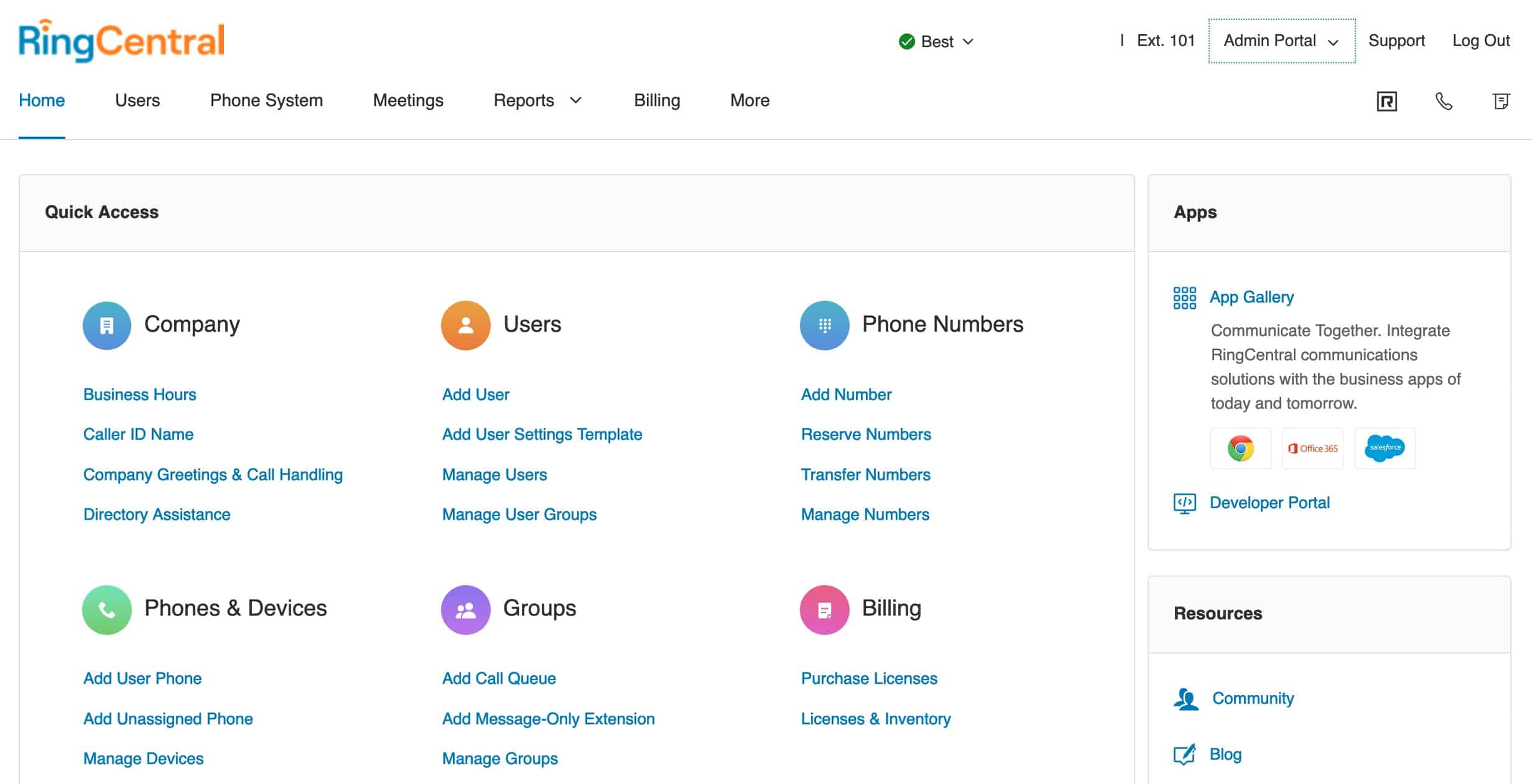 RingCentral admin panel