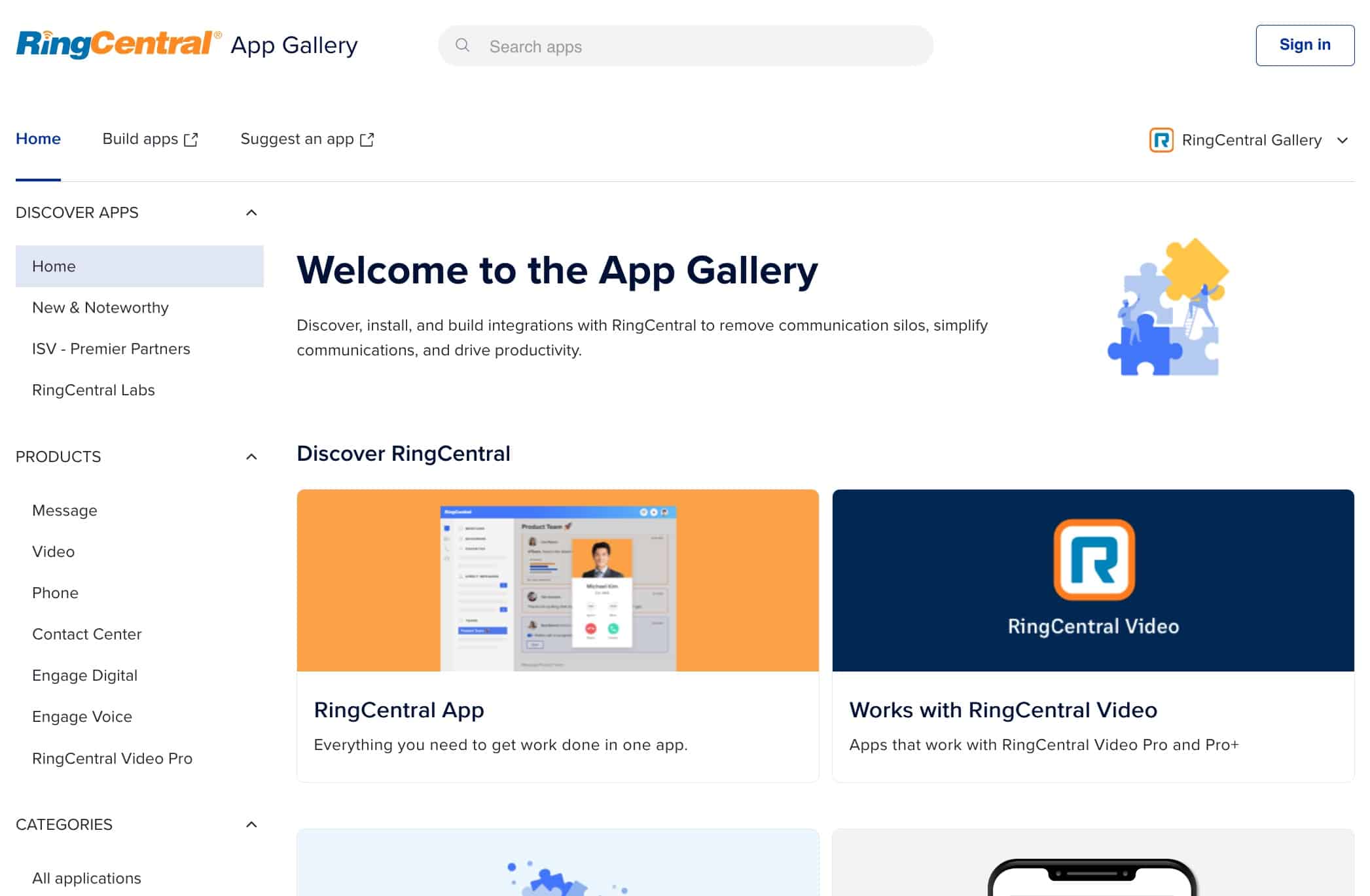 RingCentral app gallery