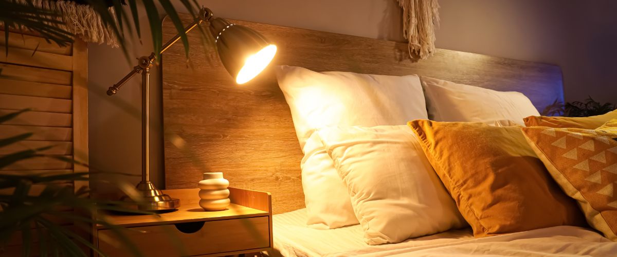 Room with bedside lamp