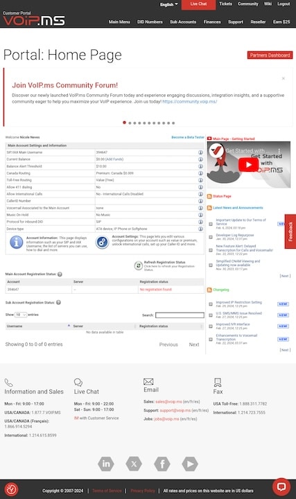 VoIP.ms mobile website