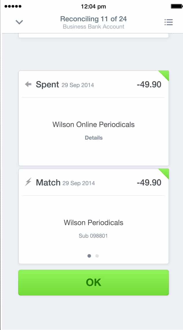 Xero touch bank reconciliation