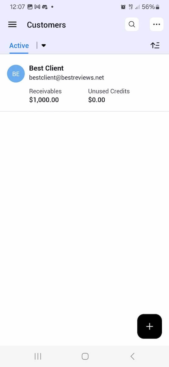 Zoho Books mobile app customers list