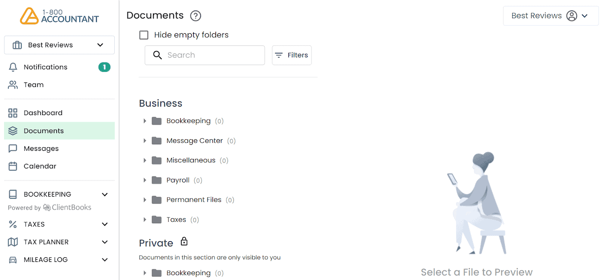 1-800Accountant documents menu