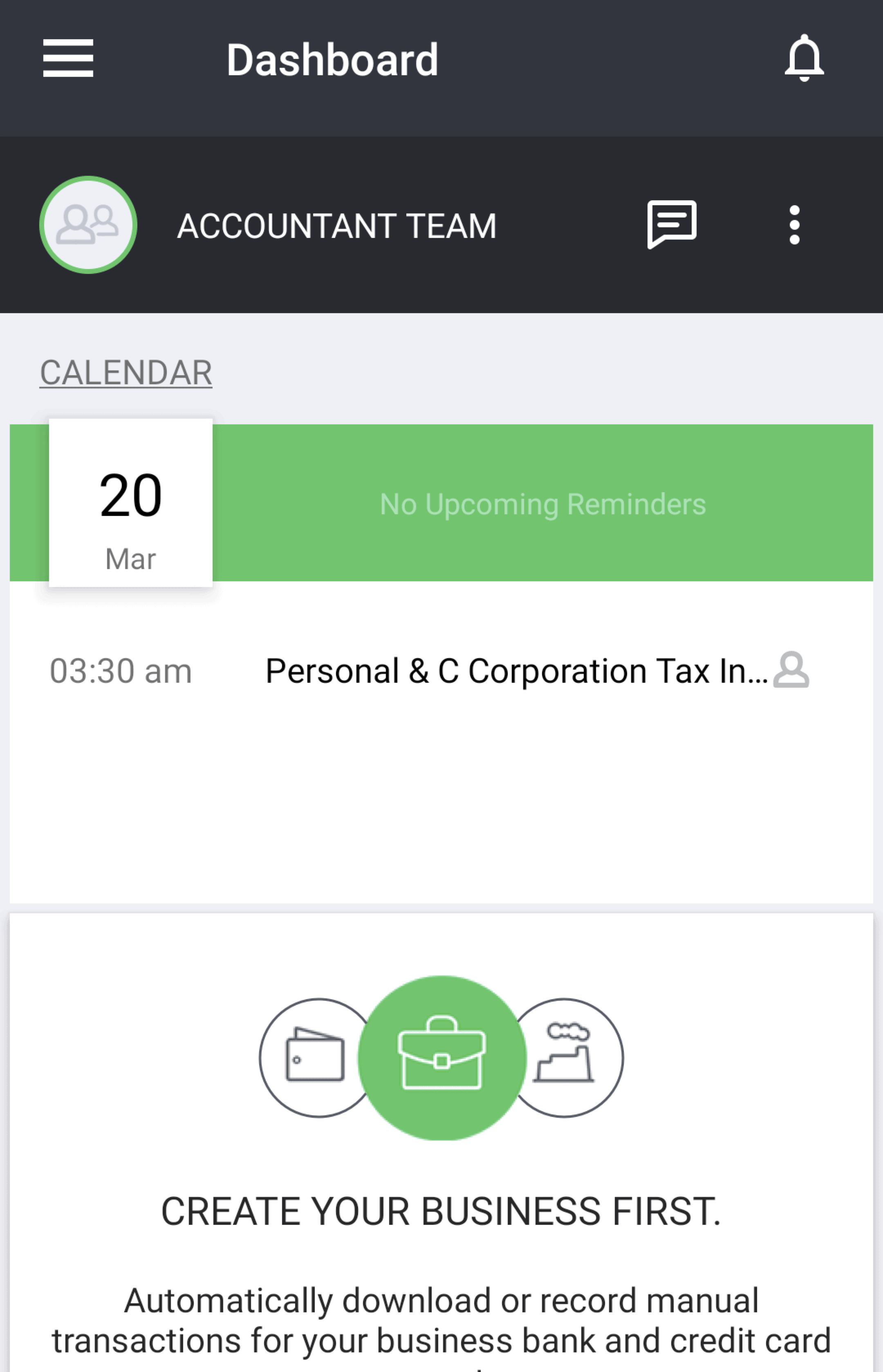 1-800Accountant android dashboard