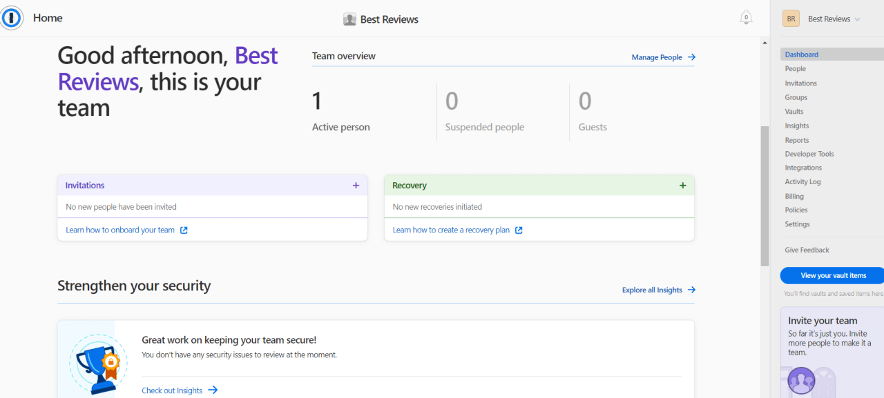 1Password admin panel