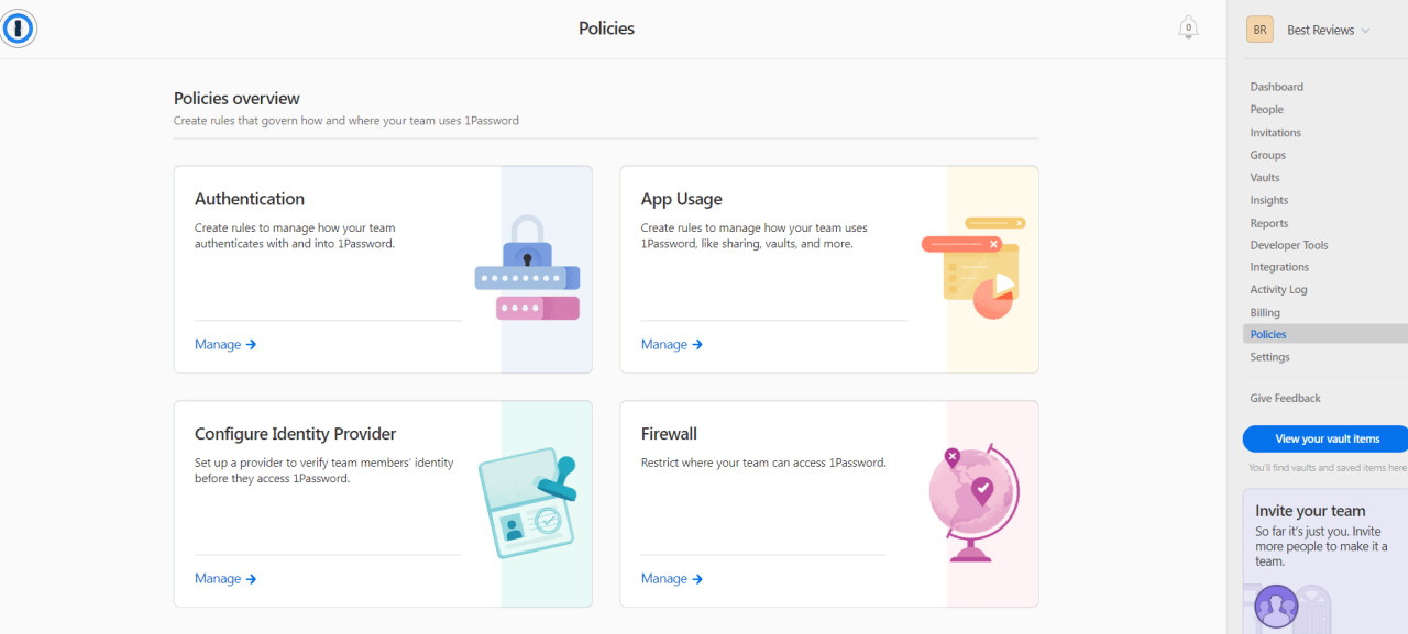 1Password custom security policy