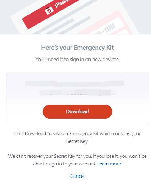 1Password emergency kit