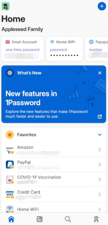 1Password mobile interface