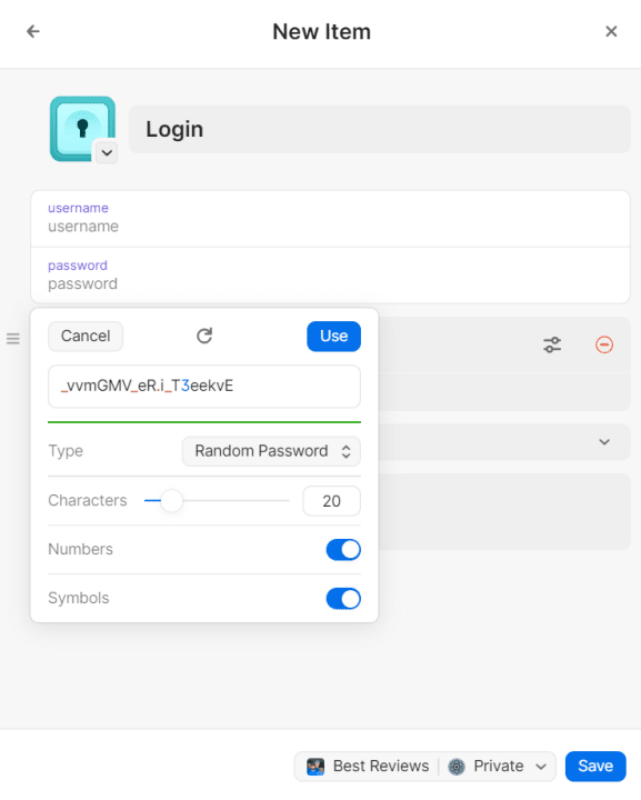 1Password password generator
