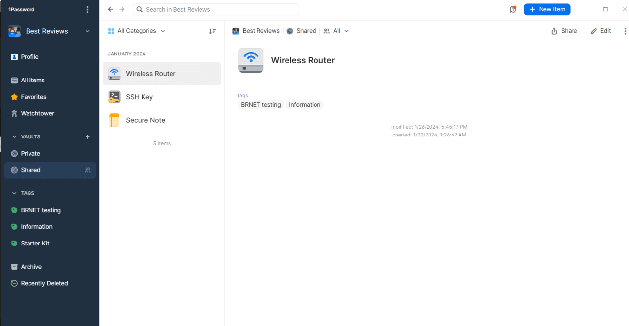 1Pasword shared vaults