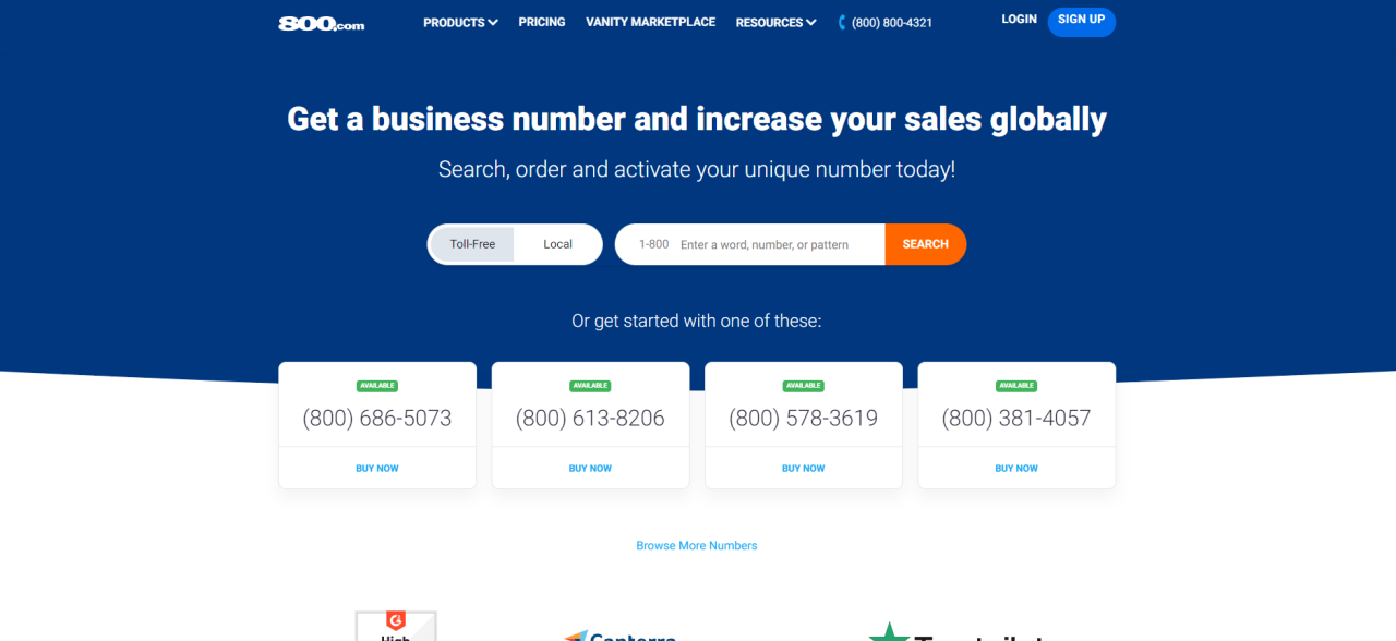 800.com website homepage