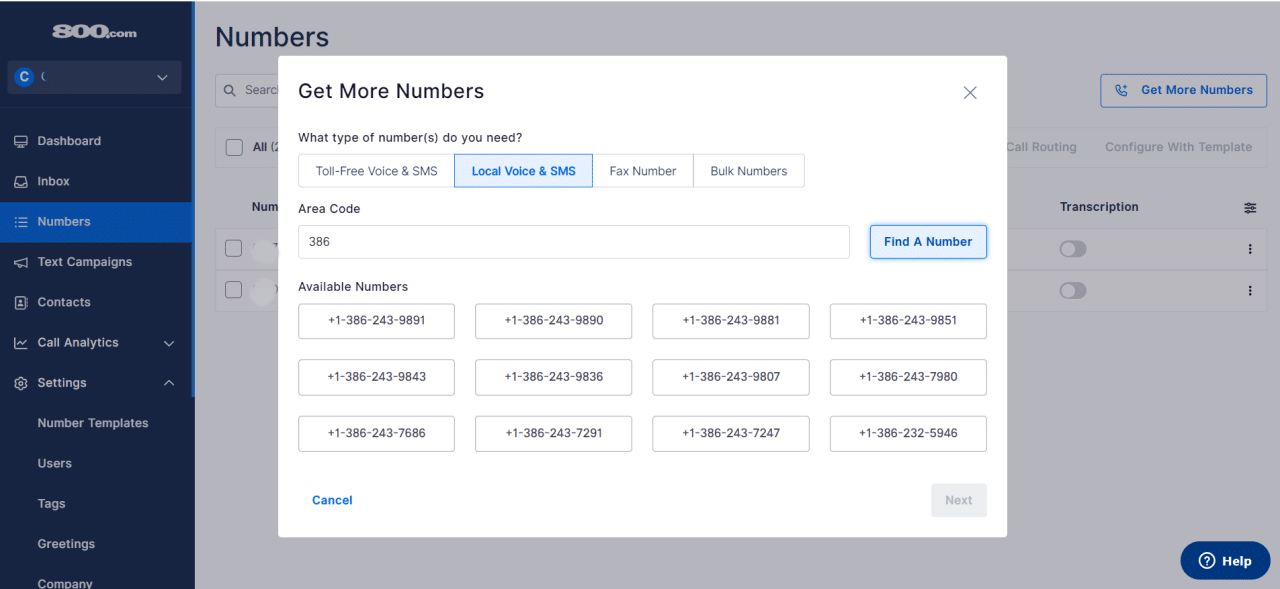 800.com local numbers