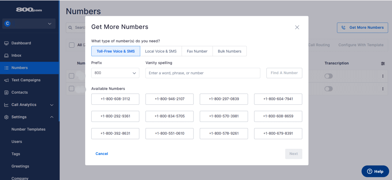 800.com toll-free numbers