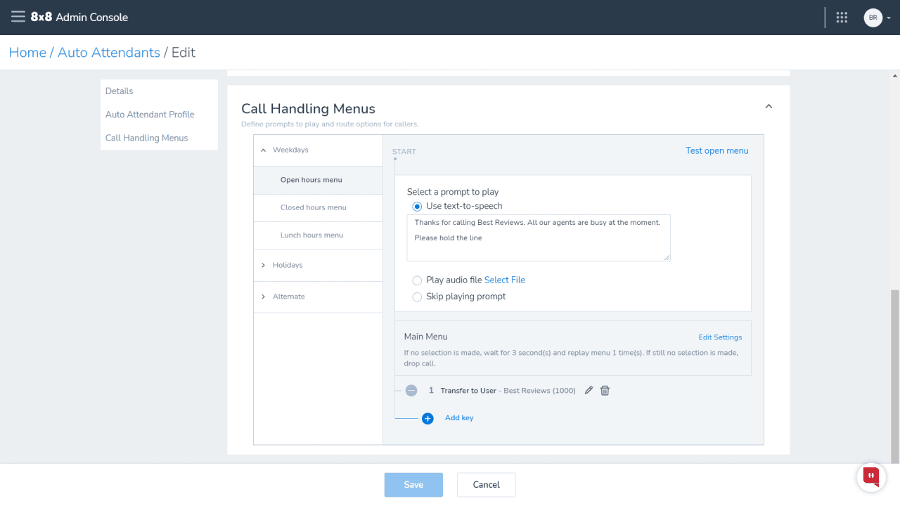 8x8 auto attendant