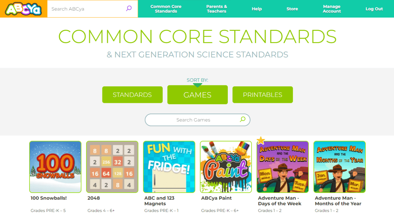 ABCya common core standards games