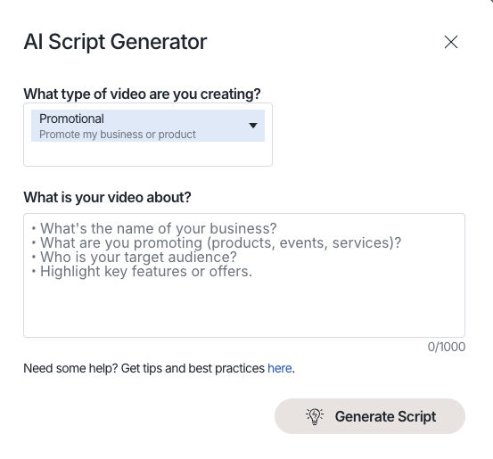 Animoto AI script generator