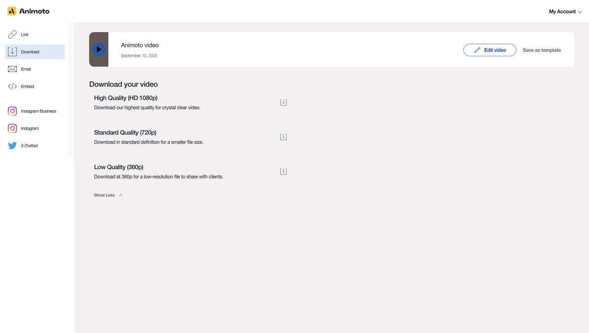 Animoto download share