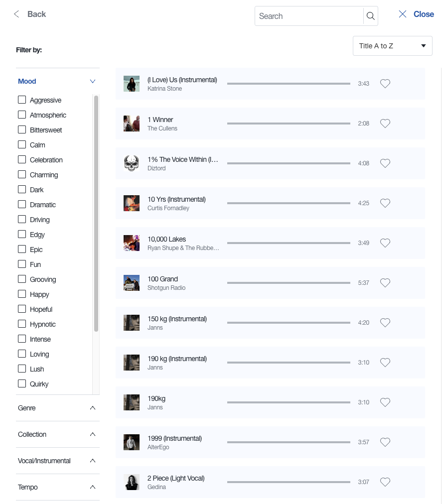 Animoto music library