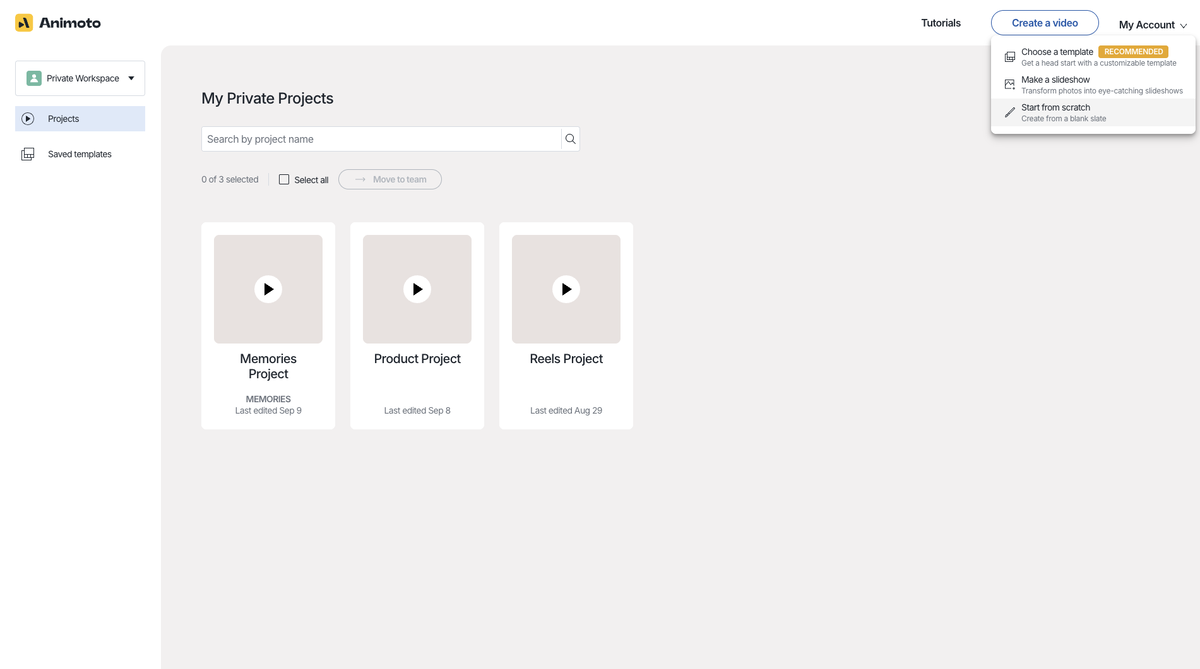 Animoto web interface