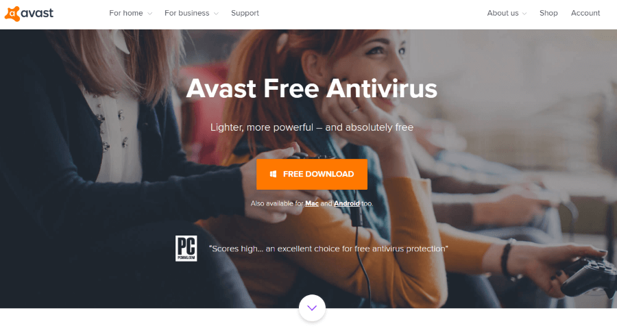 Avast Free Antivirus homepage