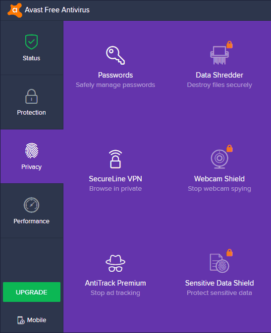 Avast Free Antivirus features privacy