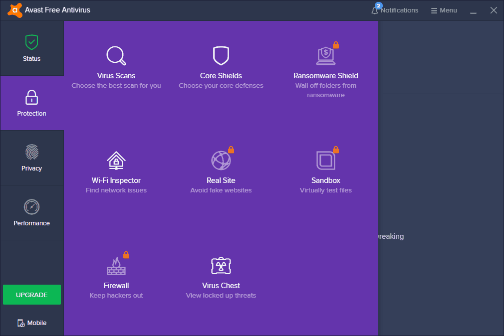 Avast Free Antivirus features protection