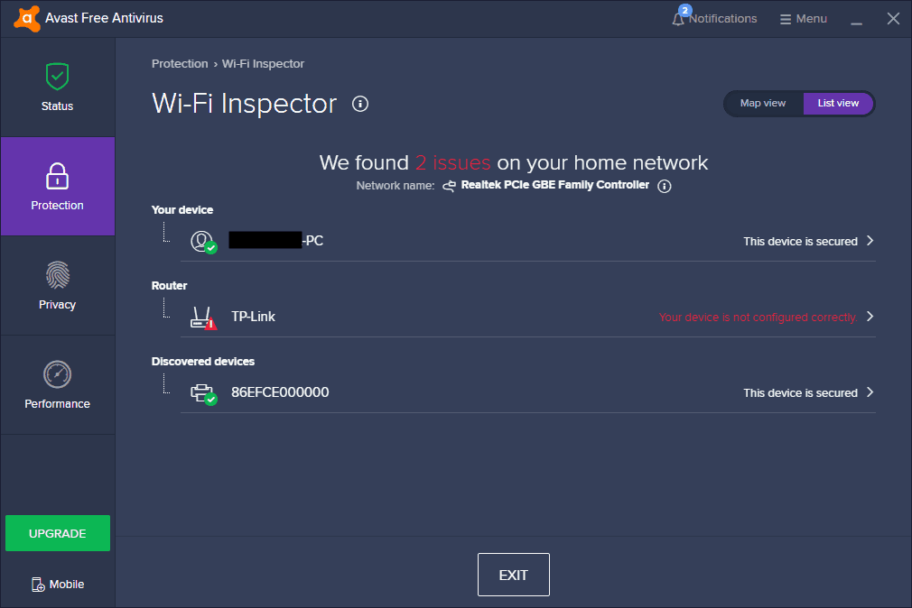 Avast Free Antivirus features wifi inspector