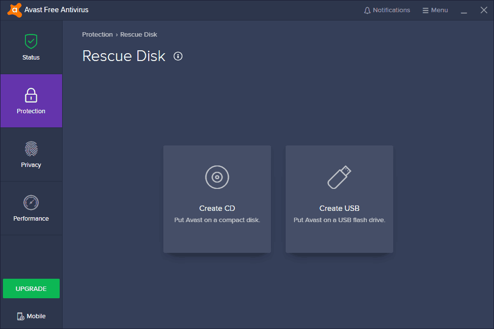 Avast Free Antivirus scanning rescue disk